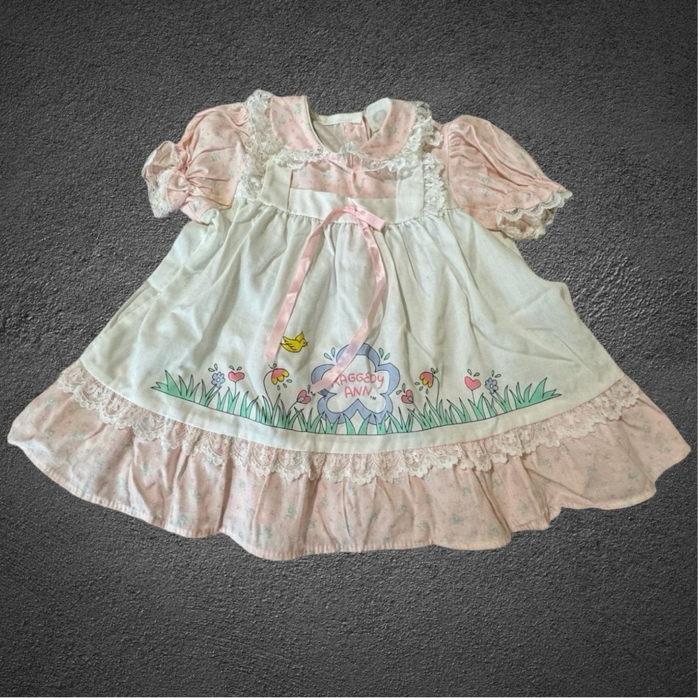 Vintage 1989 Raggedy Ann Infant Baby Girl Lace Woven Dress size 18 mos